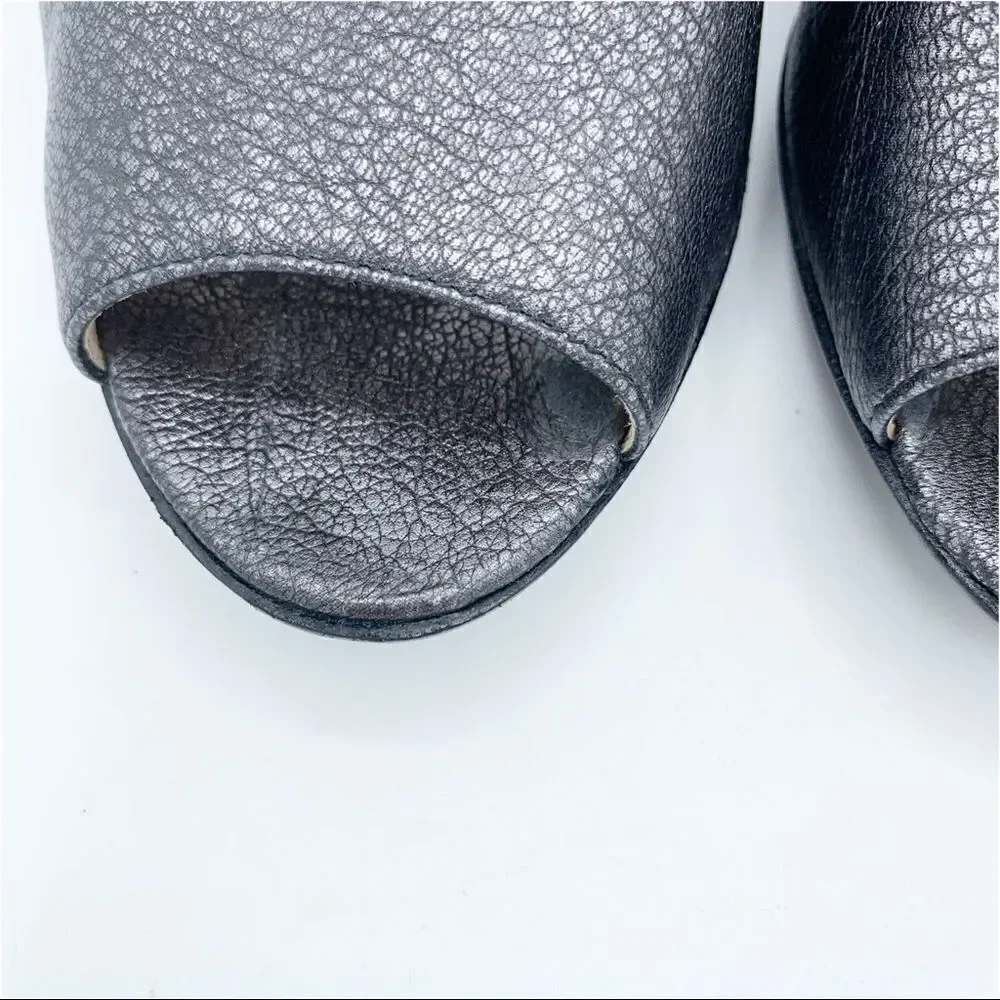 Michael Kors Webster Peep Toe Platform Metallic Pewter‎ Pebbled Leather
